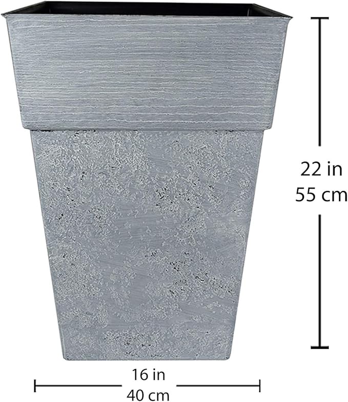 The HC Companies 22 Inch Avino Tall Square Planter - Decorative Indoor Outdoor Plant Pot for Front Porch, Deck, Patio and Home, Oxidized Black
