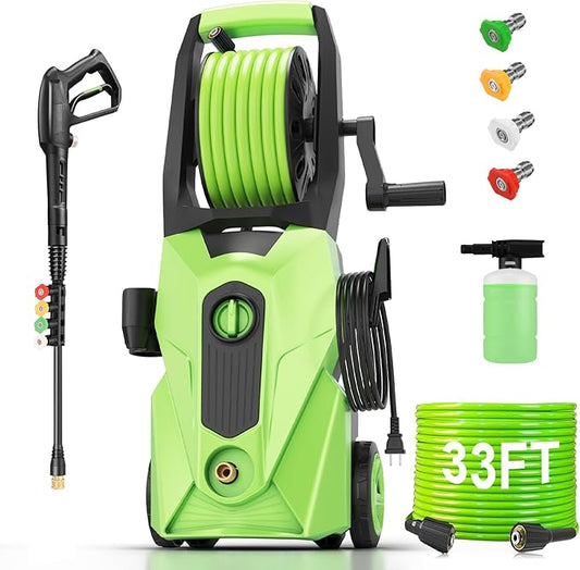 Commowner Pressure Washer 5001PSI Power Washers Powered with 33ft Pressure Hose, 4 Nozzle and Foam Cannon, powerwashers for Home, Cars, Fences, Patio, Green