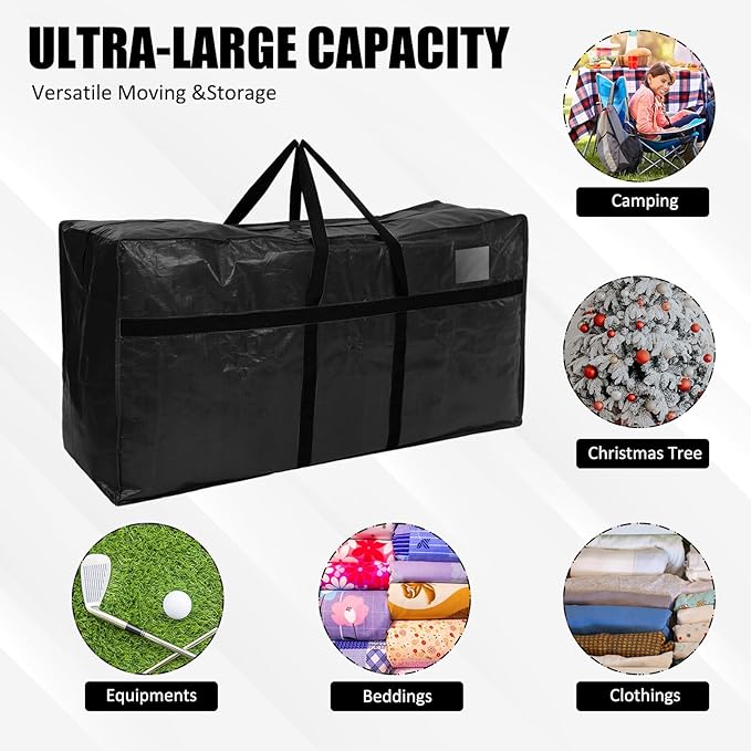 Windyun 4 Pack 69 Gallon Extra Large Storage Bags XXL Moving Bags with Zipper Handles Heavy Duty Jumbo Big Tote Box for Christmas Tree Storage 4, 5, 7.5, 9, 10, 12 ft Skeleton College Dorm(Black)
