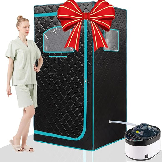 Portable Steam Sauna Box – Home Sauna Tent with 4L & 1500W Steamer, Remote Control Time & Temperature Settings, Foldable Chair Included for Relaxation