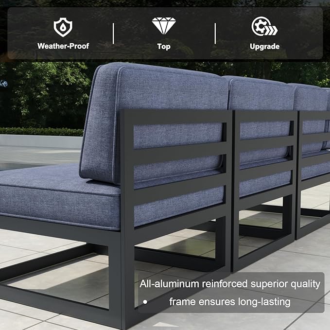 11 Pieces Aluminum Patio Furniture Set with Coffee Table, Metal Outdoor Conversation Sofa Set with Seating Cushions
