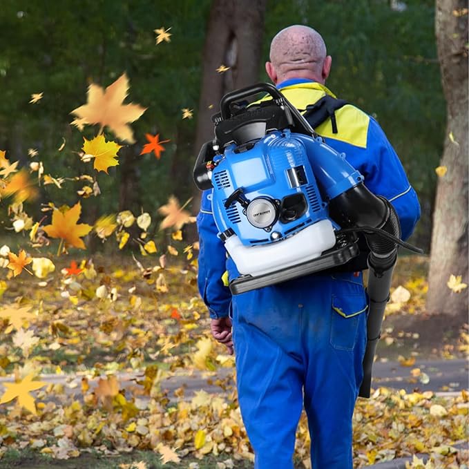 Reheyre 75.6CC Backpack Leaf Blower, 750CFM 205MPH 4-Stroke Engine Gas Leaf Blower Back Pack Leaf Blowers Gas Leaf & Snow Blower for Lawn, Garden & Commercial Use Blue BBX9900