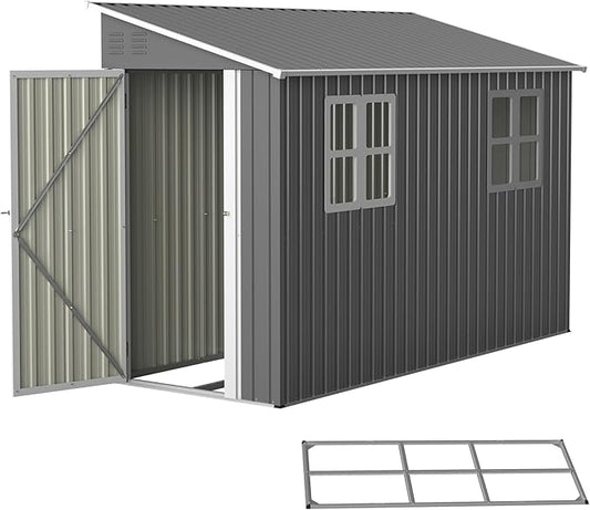 4x10FT Metal Shed with Floor Frame, Lean to Shed with 2 Windows, Outdoor Storage Shed for Garden Backyard Patio, Outside Large Tool Shed for Tools& Bicycle Storage
