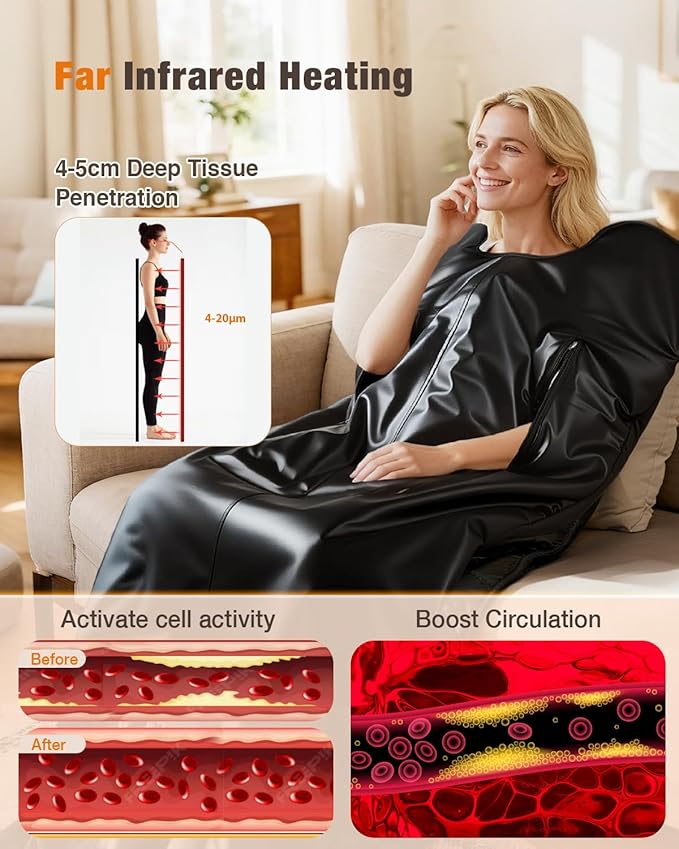 Portable Infrared Sauna Blanket, Portable Design, Relaxation and Detox Washable & Foldable with Carrying Bag and Remote Control, 88-158℉, 10-60 Minutes Timer, (6 x 2.62) FT