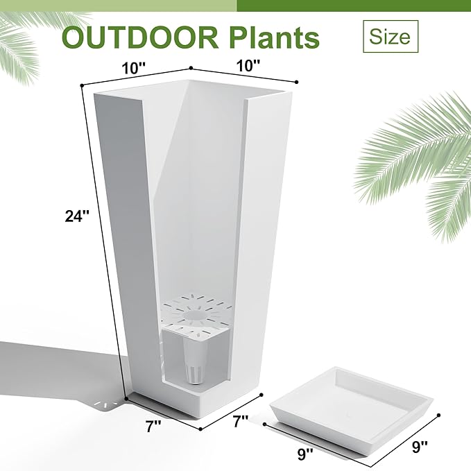 24" Tall Planters for Outdoor Plants, Set of 2 Large Outdoor Planters for Front Porch Decor with Drainage Hole, Front Porch Decor(White)