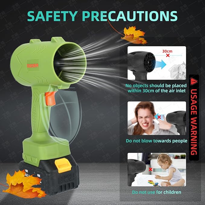 Purcoco Cordless Leaf Blower Dust Cleaner Handheld Electric Air Duster Jet Dry Mini Blower Turbo Fan for Cars Computer Lawn Care, Patio Cleaning by 2PCS Batteries (Green)
