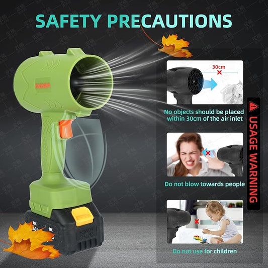 Purcoco Cordless Leaf Blower Dust Cleaner Handheld Electric Air Duster Jet Dry Mini Blower Turbo Fan for Cars Computer Lawn Care, Patio Cleaning by 2PCS Batteries (Green)