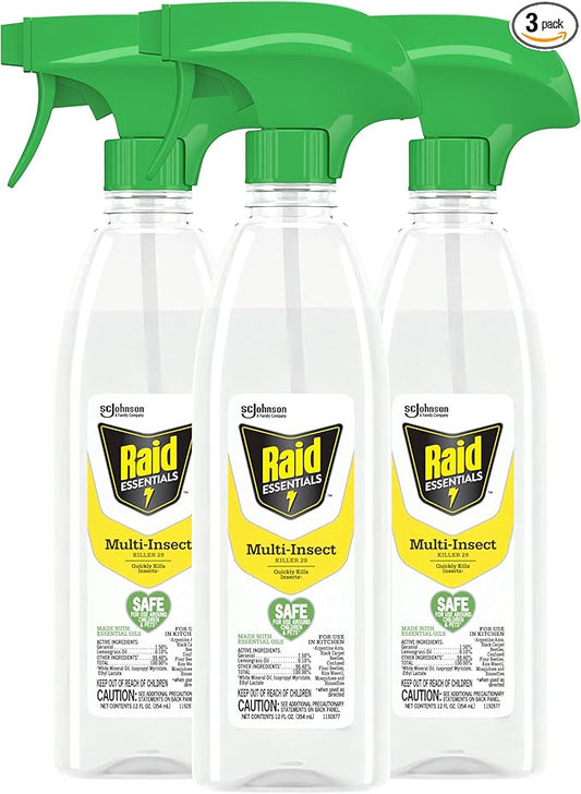 Raid Essentials Multi-Insect Killer Spray Bottle, Child & Pet Safe, for Indoor Use, 12 oz (Pack of 3)