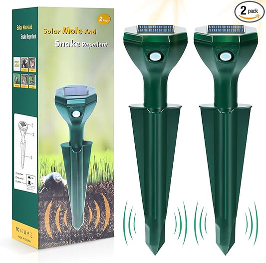 2 Pack-Solar Mole Repeller - Sonic Mole Repeller - Snake Repellent for Yard and Lawn Garden - Mole Repeller - Waterproof Ultrasonic Pest Control Outdoor Keep Mole Away from Yard Lawn (2)