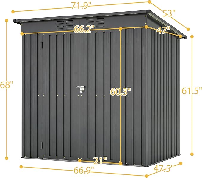 Favfurish Outdoor Storage Shed 6x4 FT,Metal Waterproof Tool Sheds with Hinged Door and Padlock,Vents,Garden Shed for Garden Backyard, Lawn,Black