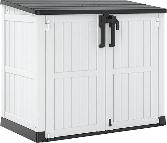 LHBcraft Outdoor Storage Cabinet 36 Cu Ft with Lockable Doors, Portable Horizontal Storage Shed, Resin Outdoor Storage Box Waterproof for Patio-Easy to Assemble