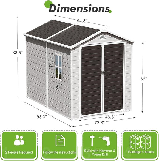 Plastic Sheds 6x8 Shed Resin Outdoor Storage with Floor Included, All-Weather Lockable Garden Tool Storage Cabinet