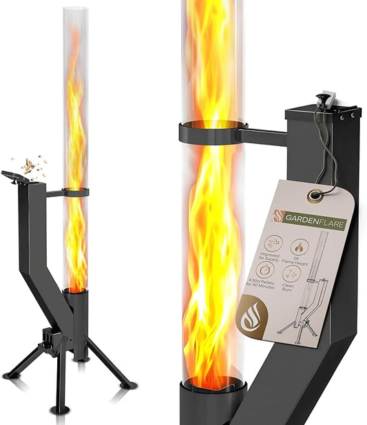 Smokeless Fire Pit - Outdoor Wood Pellet Fire Tube Stainless Steel firepit for Ambience Fire on Your Backyard, Patio, Porch & Garden (Matte Black, Premium)