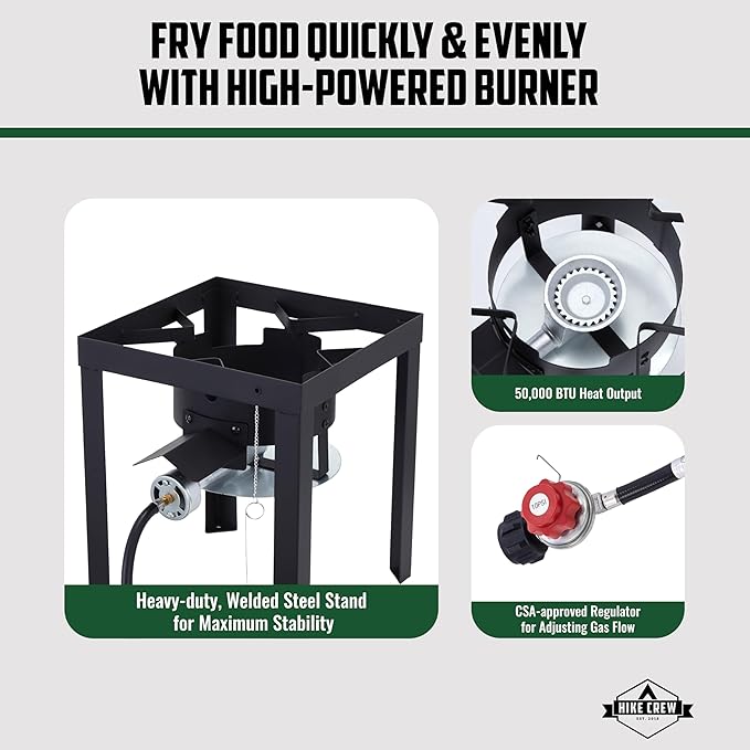 Hike Crew Outdoor Turkey Fryer Kit - Complete Kit for Steaming, Boiling & Frying with 30Qt Boiler Pot, Fry Basket, 12” Thermometer, Injector, Lifter, Turkey Stand, Gloves, Storage Cover & More