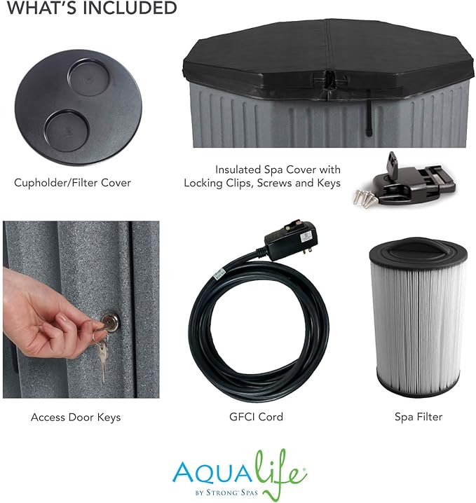 AquaLife Invi 5-Person Hot Tub with 11 Hydro Jets, LED Lighting & Insulated Cover – Non-Lounger Spa for Relaxation & Therapy