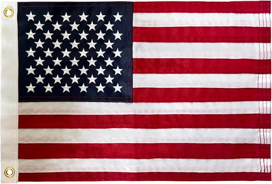 SYII American Flag 12x18 Inches, Embroidery 50 Stars Ensign Nautical Small US Boat Flags with 2 Brass Grommets, Heavy Duty Outdoor Banner for ATV UTV Yacht Golf Cart