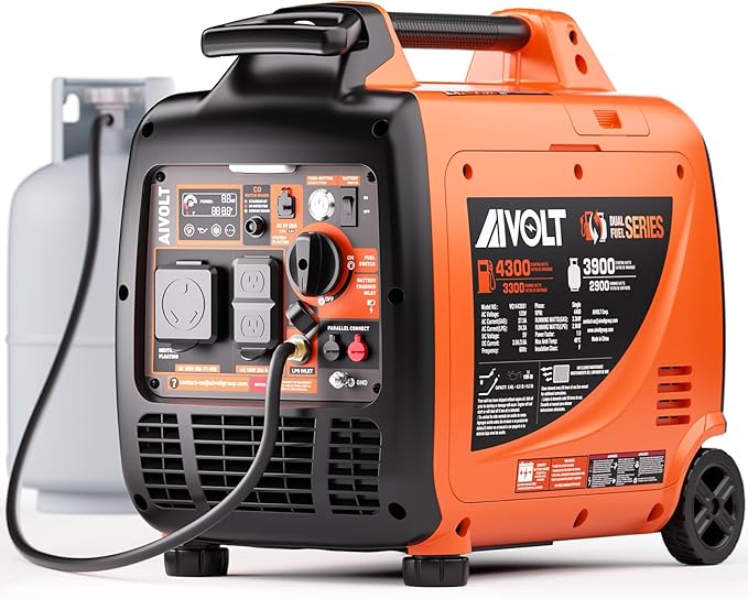 4300W Dual Fuel Inverter Generator w/Wheel Kit, Remote Electric Start, Auto-switch, Ultra-quiet for RV Camping & Home Backup