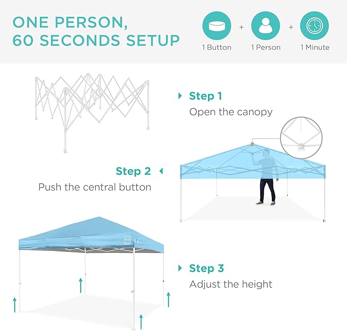 Best Choice Products 8x8ft 1-Person Setup Pop Up Canopy Tent Instant Portable Shelter w/ 1-Button Push, Case, 4 Weight Bags - French Blue/White