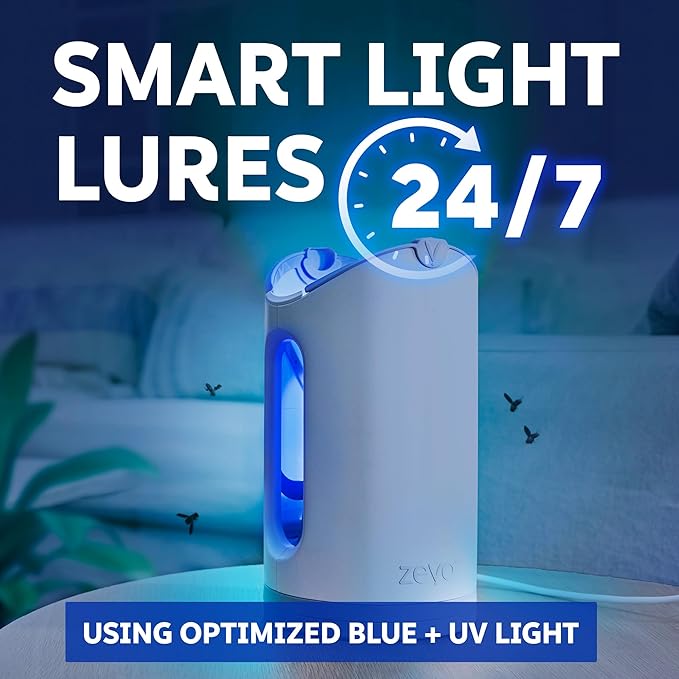 Zevo MAX Bug Catcher & Fly Trap for Indoors - Flying Insect Trap for Gnats, House & Fruit Flies - Use in Any Room - No-Mess Disposal (2 Plug in Bases & 3 Cartridges)