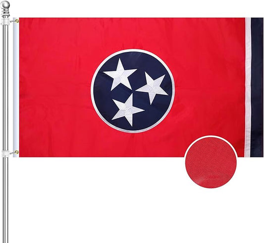 EMBROID Tennessee Flag 3x5,Tennessee State Flag Outdoor,Embroidery Technique,Tear Resistant,Sewn Stripes and Brass Grommets,Upgraded High-strength Polyester Fabric,All Weather Durable State Flags.