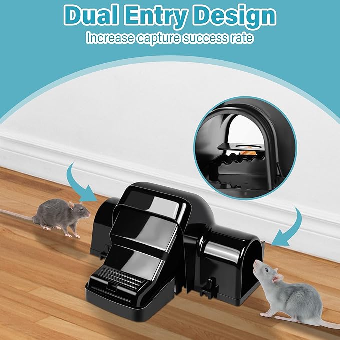 4 Pack Powerful Rat Traps with Dual Tunnels Design, Quick Humane Kill Mouse Snap Trap Safe for Pet & Kids, Reusable Chipmunk Rats Traps for Outdoor Indoor Garden Basement Yard, Easy to Set