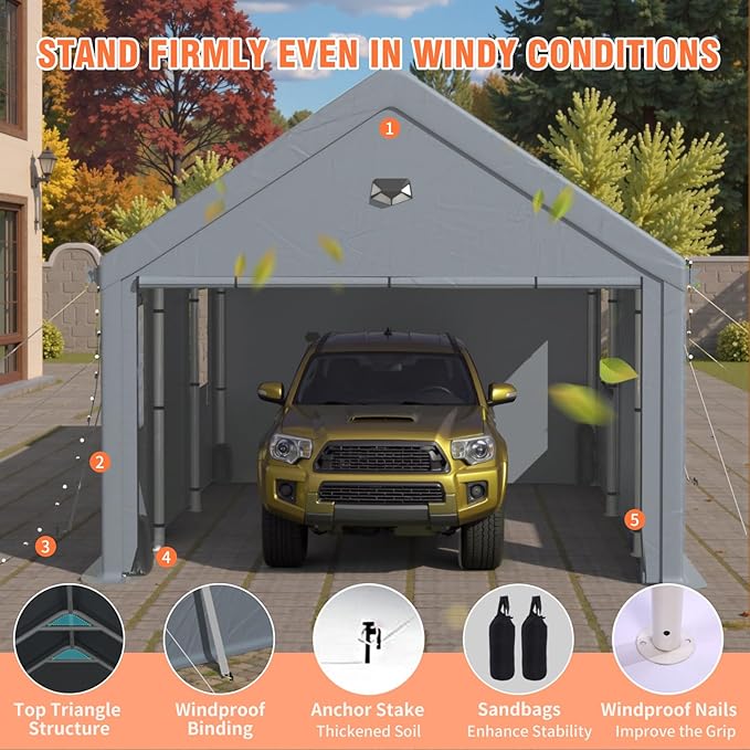 Car Ports 12x20 Heavy Duty,Carports with Sidewalls,Carport Canopy All Weather,Grey