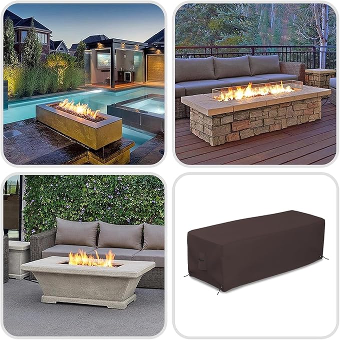 Covers & all Outdoor Rectangular Fire Pit Cover, Rectangle Heavy Duty18 Oz Waterproof UV & Weather Resistant, for Patio Lawn Garden Outside, Air Vents & Drawstrings (38"L x 28"W x 17"H, Coffee)