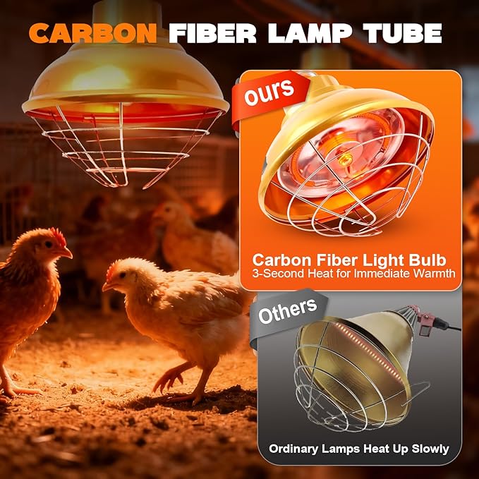Chicken Heat Lamp 350W,Chicken Coop Heater with Carbon Fiber Bulb,Winter Hanging Heat Lamp for Chicks Brooder,Two-Temperature Adjustable (175/350W) for Puppy,Kitten and Poultry