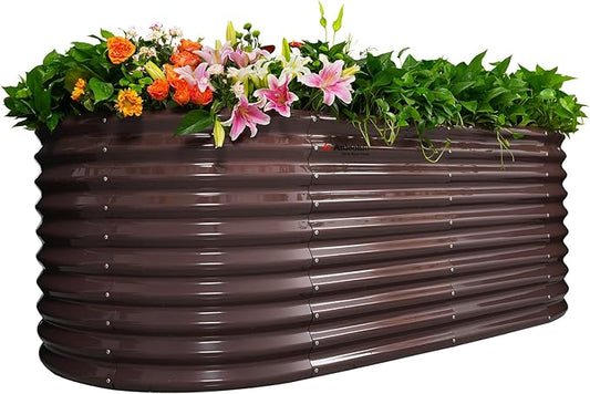 A ANLEOLIFE 30" Extra Tall Galvanized Raised Garden Beds Outdoor, 8x4x2.5ft Oval Metal Planter Boxes for Planting Vegetables, Flowers, Fruits, Eco-Safe & Easy Setup, CaféBronze