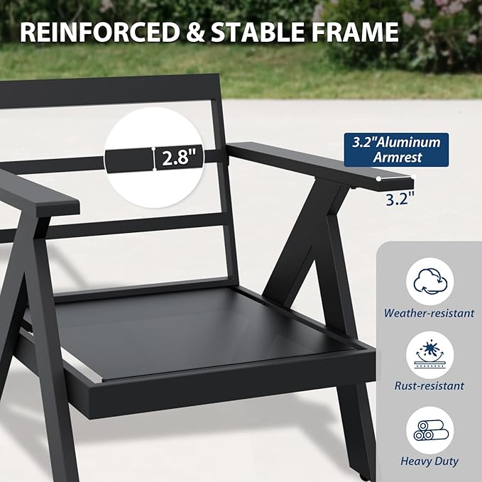 Urban Anvil 4 Pieces Patio Furniture Outdoor Metal Armchairs, All-Weather Patio Accent Chairs with Cushions for Balcony, Porch, Deck, Black/Gray
