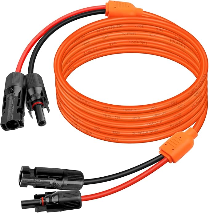 XRDS -RF Solar Extension Cable 10FT, 14AWG Tinned Copper with Solar Panel Connectors, 10AWG Red & Black Branch Wires, Heavy Duty Outdoor Power Cord for RV, Inverter, Generator, Off-Grid System