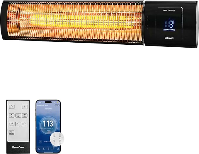 1500W Carbon Infrared Electric Outdoor Patio Heater with Thermostat, Instant Warmth, Smart App-Controlled Scheduling & Remote On/Off, IP65 Weatherproof, 24H Timer for Living Room, Bedroom, Garage