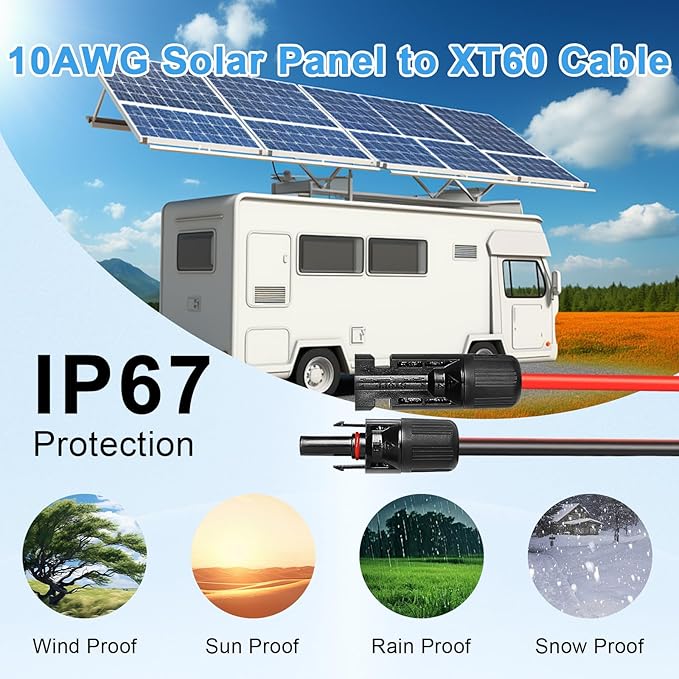 MOOKEERF Solar to XT60 Cable 10AWG 25FT Solar Connector to XT60 Adapter Cable for Solar Panel to Battery RV Portable Power Station Solar Generator - 25 Foot