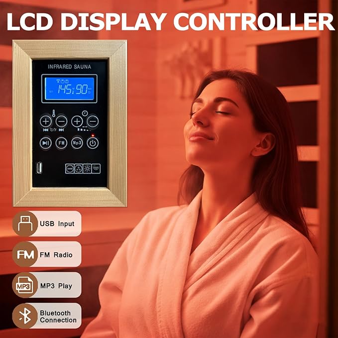 Far Infrared Sauna for 2 Person, Hemlock Wood Home Dry Sauna with Low EMF Fast Heating (1600W), Red Light Therapy & Chromotherapy, Built-in Bluetooth Speaker and Oxygen Ionizer for Indoor Relaxation