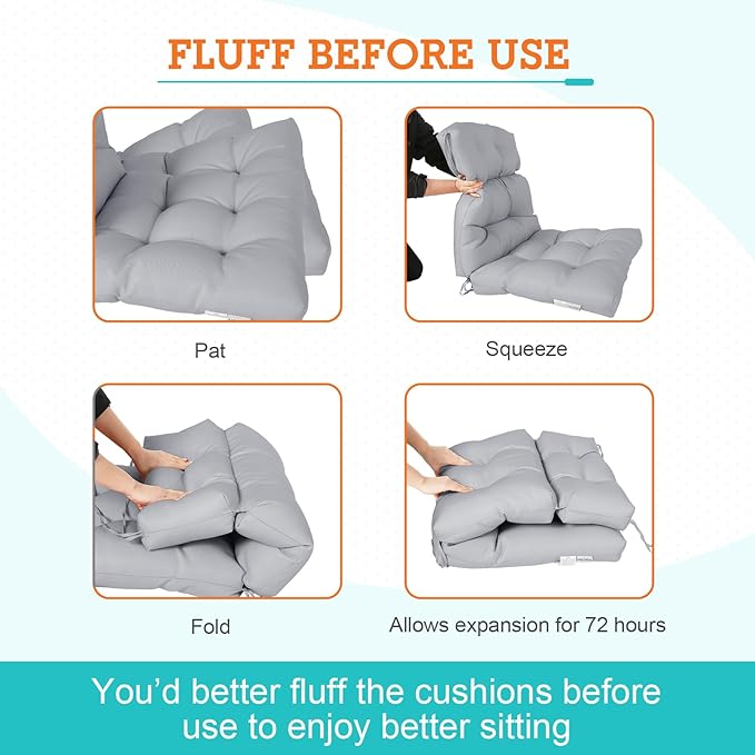 EAGLE PEAK Tufted Outdoor/Indoor High Back Patio Chair Cushions, Set of 4, 46'' x 22'', Light Gray