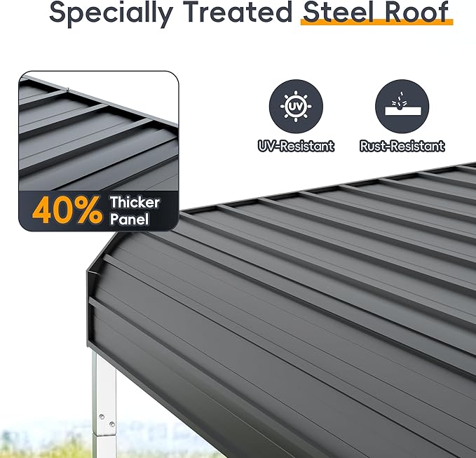 Heavy Duty Metal Carport Kits with Galvanized Steel Roof and Frame, Outdoor Carport Canopy Enhanced Base, Extra Large Car Tent Garage Shelter for Car, SUV, Truck and Boats (12x20 FT, Gray)