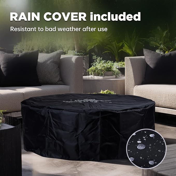 42 Inch Fire Pit Table, Outdoor Propane Fire Pit Table 2 in 1 65,000 BTU Round Gas Firepit, w/Lid, Wind Guard, Glass Rocks, Cover, for Garden, Patio, Grey