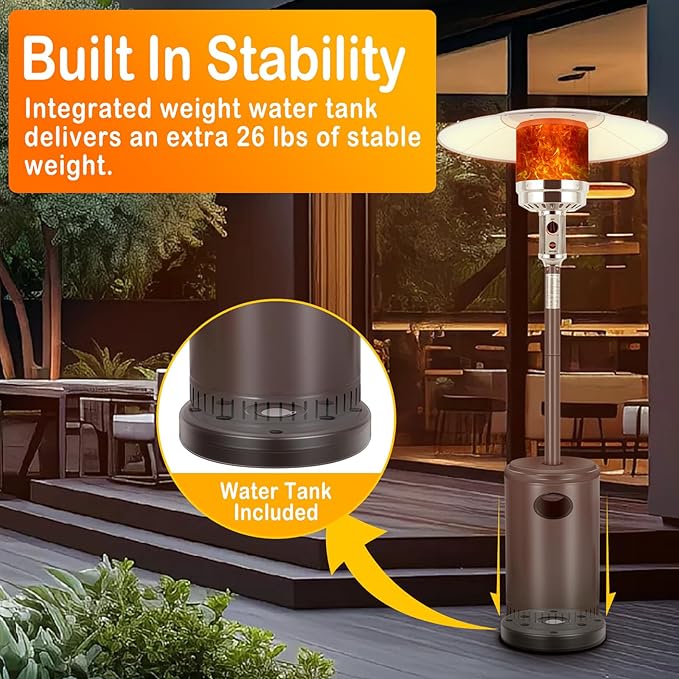 Hykolity 50,000 BTU Propane Patio Heater with Table Design, Stainless Steel Burner, Triple Protection System, Wheels, Outdoor Heaters for Patio, Garden, Commercial and Residentia(Brown)