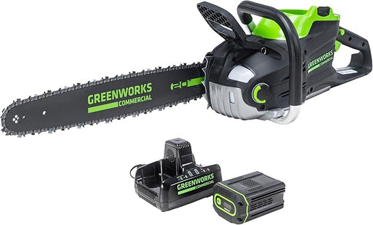 Greenworks 82V 20" Brushless (3.4 kW) Cordless Chainsaw (205 Cuts Per Charge), 4.0Ah Battery and Dual Port Rapid Charger (Great For Landscapers and Professionals)