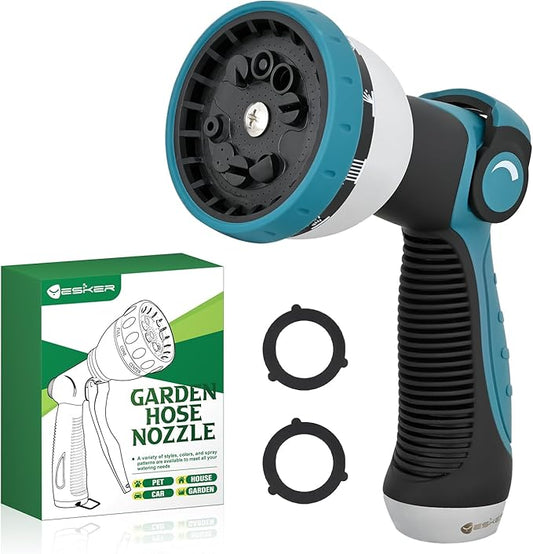 Yesker Garden Hose Nozzle Water Hose Sprayer Nozzle Adjustable 10 Spray Patterns Heavy Duty Metal Nozzles Thumb Control w Non-Slip Grip for Outdoor Watering Plants Lawn Washing Car Pets, Black & Blue