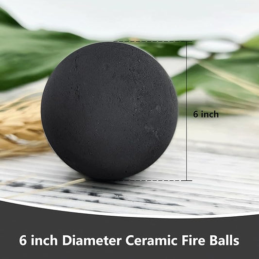 Ceramic Fire Balls for Fire Pit, Set of 4 Round Fire Stones Reusable Fireplace Balls for Gas Fireplace or Indoor and Outdoor Fire Pits Accessory,Decorative Balls 6 Inch fire Pit Balls,Black