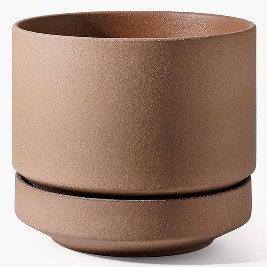 LE TAUCI 12 Inch Pots for Plants with Saucer | Ceramic Outdoor & Indoor Planter Pot for Plants | Drainage Hole, Mesh Pad & Plug | Unglazed Porous | Modern for Home, Office and Patio – Terracotta Color
