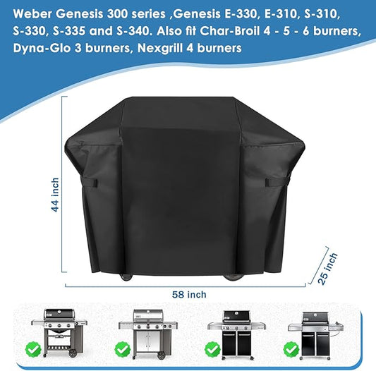 58" Grill Cover for Weber Genesis II, Genesis II LX 300 Series and Genesis 300 Series Gas Grills, Heavy Duty Waterproof UV and Fade Resistant Cover Replace Weber 7130, Outdoor BBQ Cover