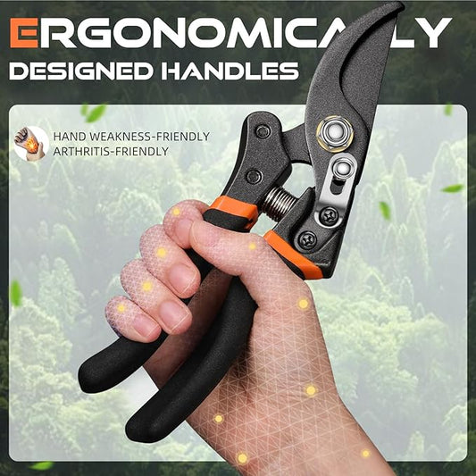 8.5" Professional Pruning Shears - Cuts 4X Easier with Ultra Sharp Japanese Steel Titanium Blade, Arthritis Friendly Garden Scissors & Plant Clippers, Effortlessly Prunes 3/4" Branches