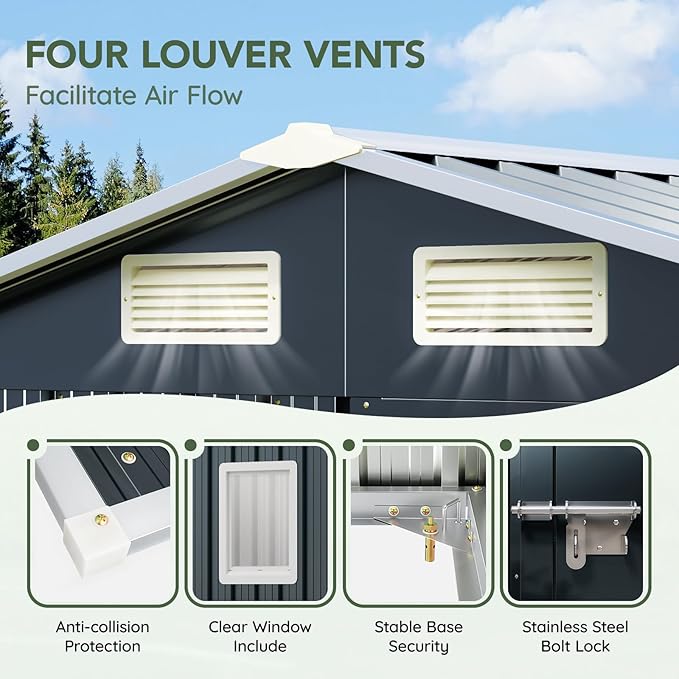 Update Version 6x4 FT Outdoor Metal Storage Shed, Single Door, 1 Clear Window, Tool Shed for Garden, Patio, Backyard Brown