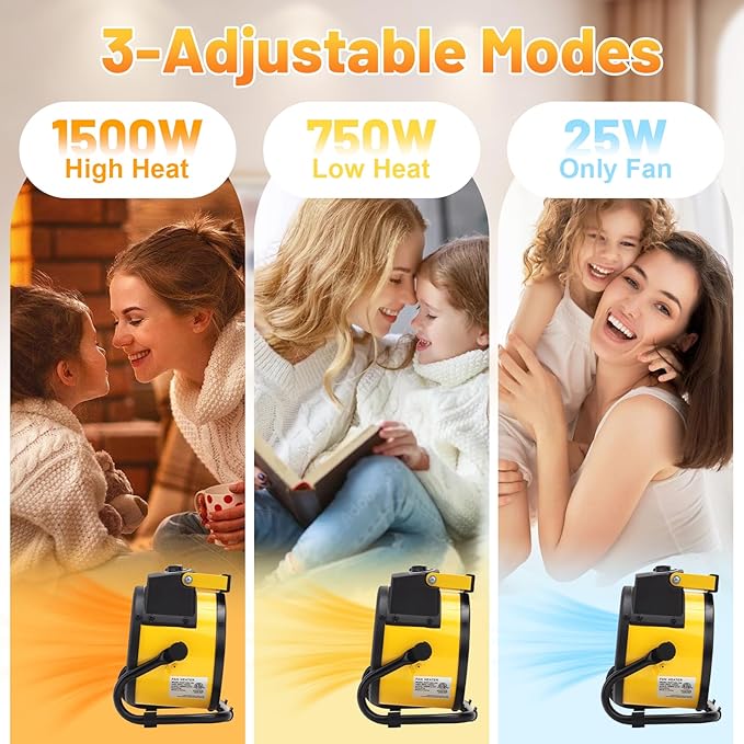 Outdoor Heaters for Patio, 1500W Electric Garage Heater with Overheat Protection, 3S Fast Heating, 3 Modes, Portable Space Heater for Patio, Garage, Greenhouse, Indoor, Yellow