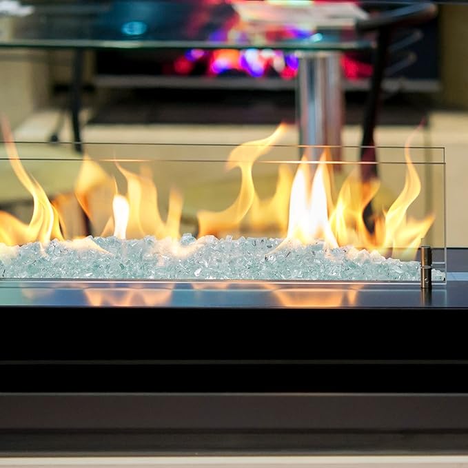 Onlyfire 10 lbs Fire Glass for Propane Fire Pit, 1/4-Inch High Luster Fireplace Glass Rocks for Fire Pit Table, Crystal Ice
