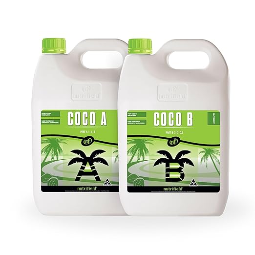 Nutrifield Liquid Fertilizer 5 Liter A 1-4-2 & B 3-0-0.5 Plant Food 2 Part Base Nutrients Veg and Flower Indoor Outdoor Hydroponic Coco Coir Garden Plant Soil Nutrient (5 Liter)