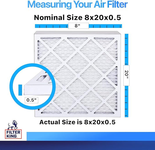 Filter King 8x20x0.5 Air Filter | 4-PACK | MERV 8 HVAC Pleated A/C Furnace Filters | MADE IN USA | Actual Size: 8 x 20 x 0.5"