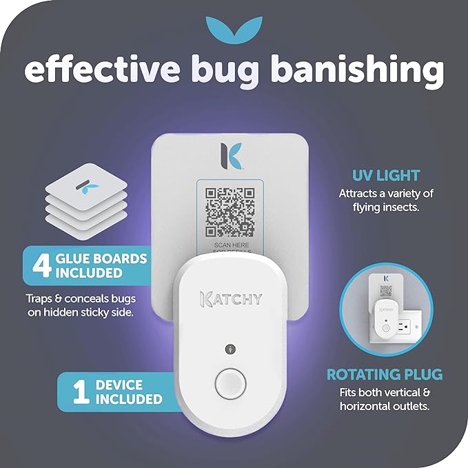 Katchy Plug-in Bug Trap Indoor – Fly Catcher for Mosquito, Gnat, Fruit Fly & Small Moth – Blue Light, Chemical-Free & Eco-Friendly – All Indoor Areas: Kitchen, Living Room & Plants (1 Pack)